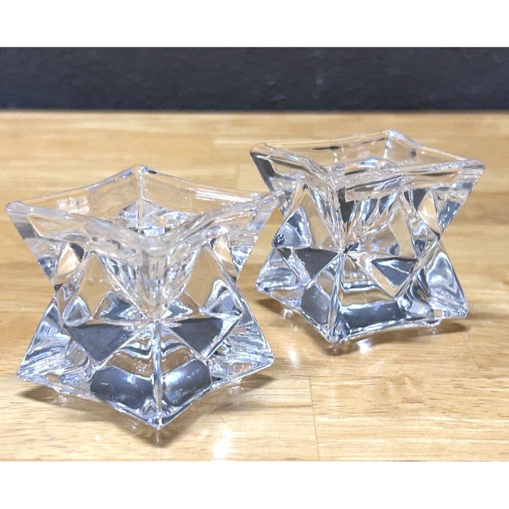 Michael C Fina 24% Lead Crystal Star Candle Holders Set of 2
